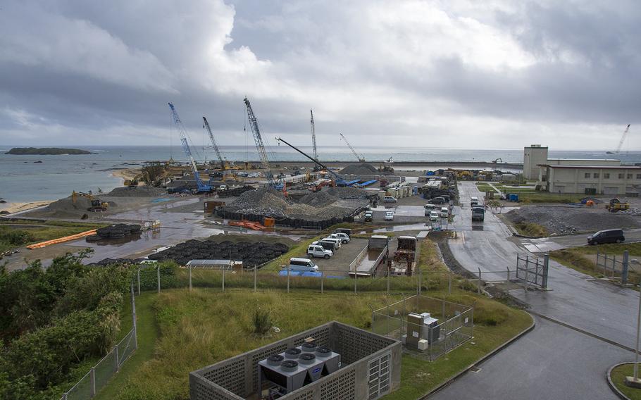 Construction equipment is visible at Camp Schwab, Okinawa, Dec. 4, 2018.