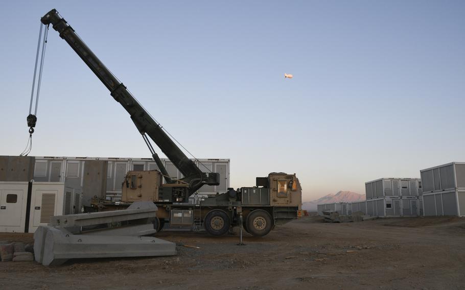 Engineers at Camp Dahlke West in Afghanistan install new housing units Dec. 16. 2018 to accommodate a rapid expansion of soldiers on the base in the last year. The base population quintupled in size and has been built up to host the 2nd Security Force Assistance Brigade in 2019.