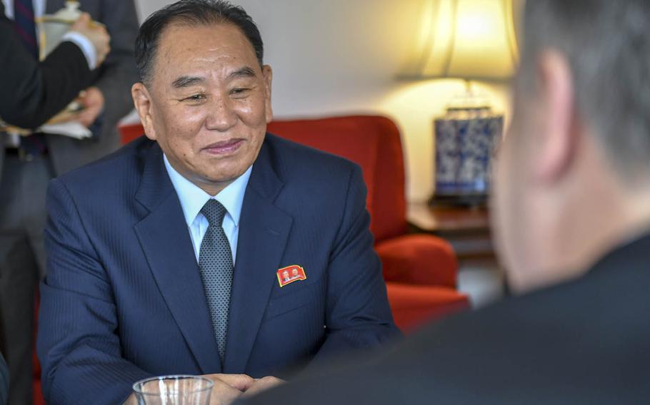 Kim Yong Chol, the main nuclear negotiator for North Korea, meets with Secretary of State Mike Pompeo in New York City, May 31, 2018.