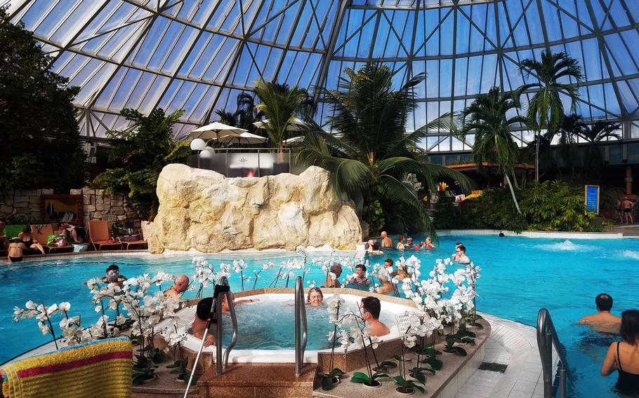 A pool and hot tub at Therme Erding, in Erding, Germany, Monday, Feb. 18, 2019.