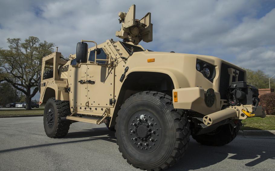 The Joint Light Tactical Vehicle is showcased to the 2nd Marine Logistics Group on Camp Lejeune N.C., Mar 7, 2018. The new JLTV has been described as "not operationally effective" in a new Pentagon report.