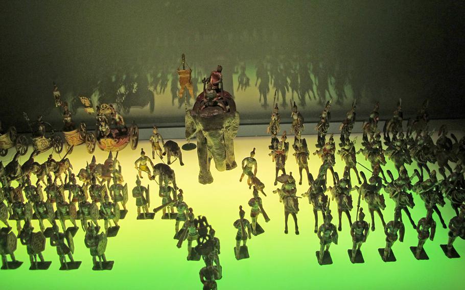 These toy soldiers represent the last decisive episode -- the crushed rebellion of Indian troops in the Bengal Army against British officers -- that resulted in the conquest of India in 1877. The toy soldiers are part of a massive collection of antique toys at the Palazzo Chiericati museum in Vicenza.