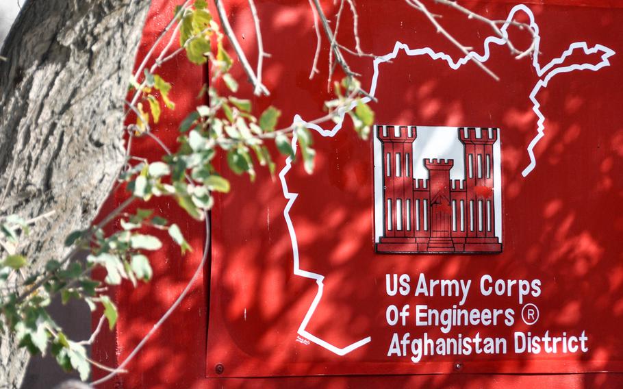 The U.S. Army Corps of Engineers' Transatlantic Afghanistan District wall outside their headquarters at Bagram Air Field in Afghanistan.