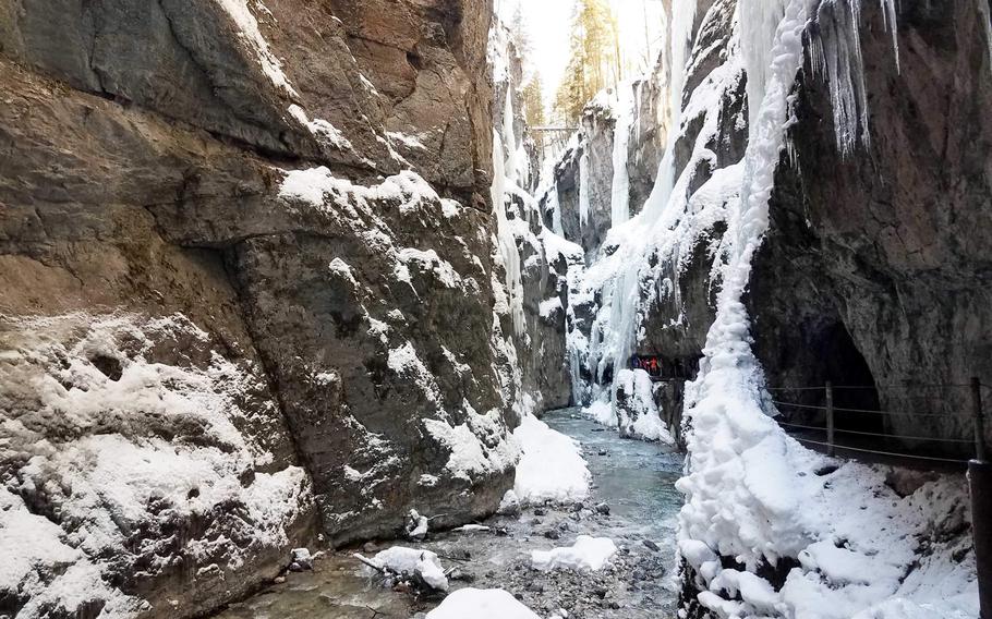 The winding path through the Partnach Gorge, in Garmisch, Germany, February, in 2019.