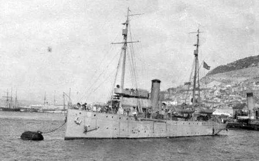 An undated photo of the USS Tampa in Gibraltar. During World War I, the Coast Guard cutter served as an ocean convoy escort. The Tampa was torpedoed by a German submarine on Sept. 26, 1918 after successful completing 18 previous convoy escorts.