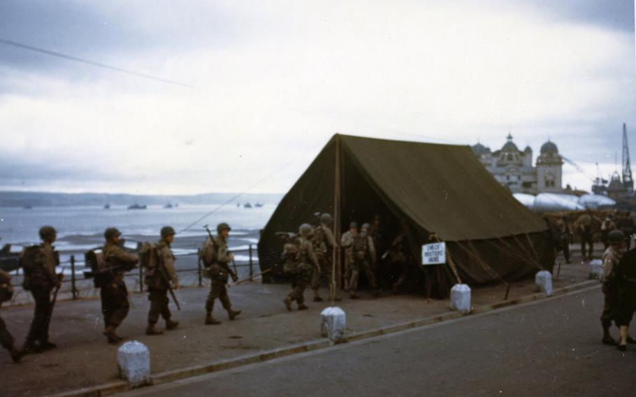 This is the last roll call for the men before they board landing craft for the big assault on the European continent in June 1944.