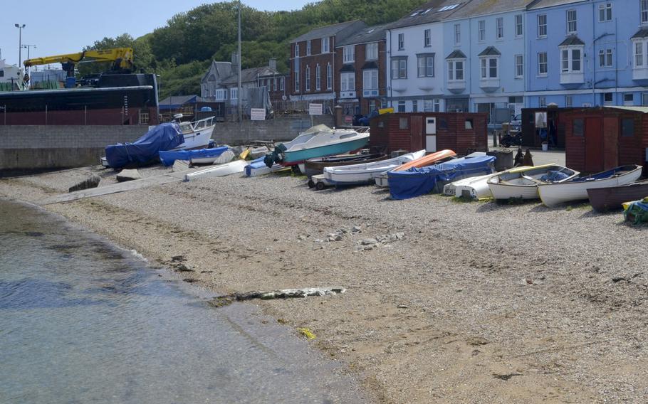 Modern day photo of a D-Day embarkation point at the Portland harbor in Dorset, England, May 12, 2019. Soldiers of the 1st Infantry Division, known as The Big Red One, dubbed Portland the biggest little port in the world.
