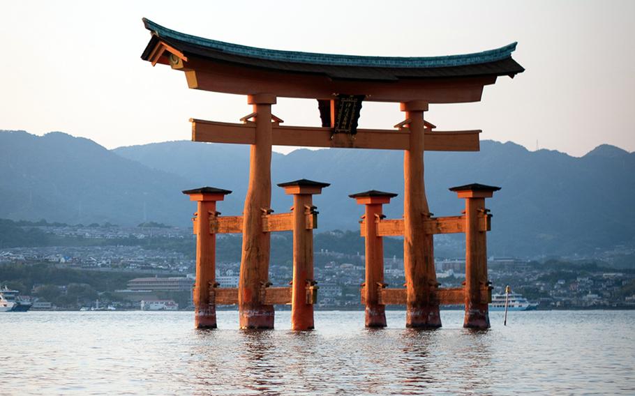 The iconic torii just off the coast of Miyajima, Japan, appears to be floating when the tide is high.