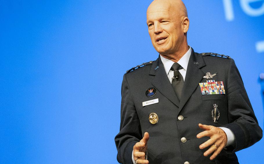Gen. John Raymond, head of U.S. Space Command and Air Force Space Command, speaks at an Air Force Association event at National Harbor, Md., Sept. 16, 2019. Raymond said in Germany on Oct. 16 that Space Command would send experts out to major commands worldwide.