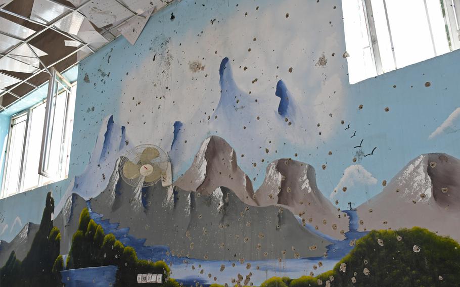 A wall of the Dubai City Wedding Hall in Kabul shows marks of a suicide blast on Aug. 18, 2019, a day after the venue was attacked. More Afghans were killed in the third quarter of 2019 than any comparable time period in the past decade, according to a U.N. report released Oct. 17, 2019.