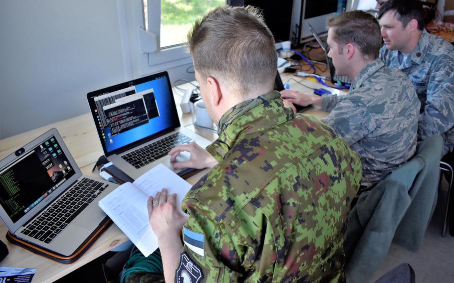 Maryland National Guard cyberwarfare operators support Estonian service members during an exercise in Estonia in 2018. The U.S. military has dispatched a team to Montenegro, in part to study the cyber tactics of adversaries.