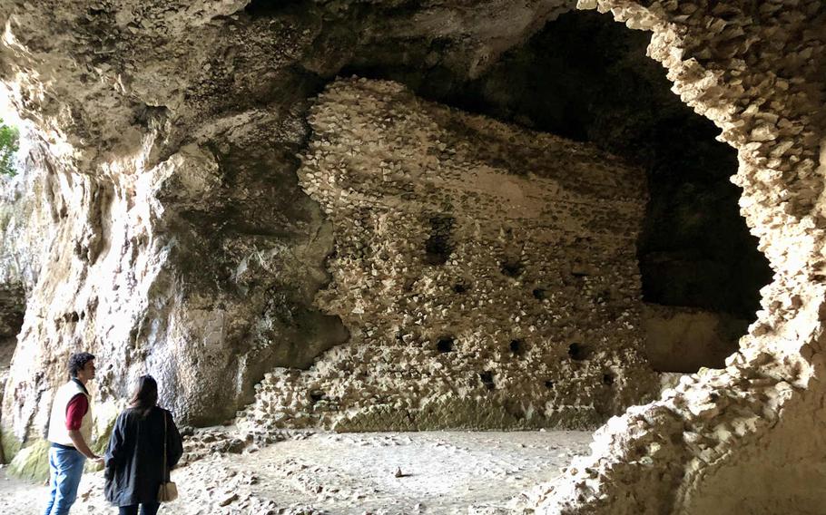 The Matermania cave is roughly midway on a hillside trail to Arco Naturale. The Romans used it as a nympheum, a haven for mythical nymphs.
