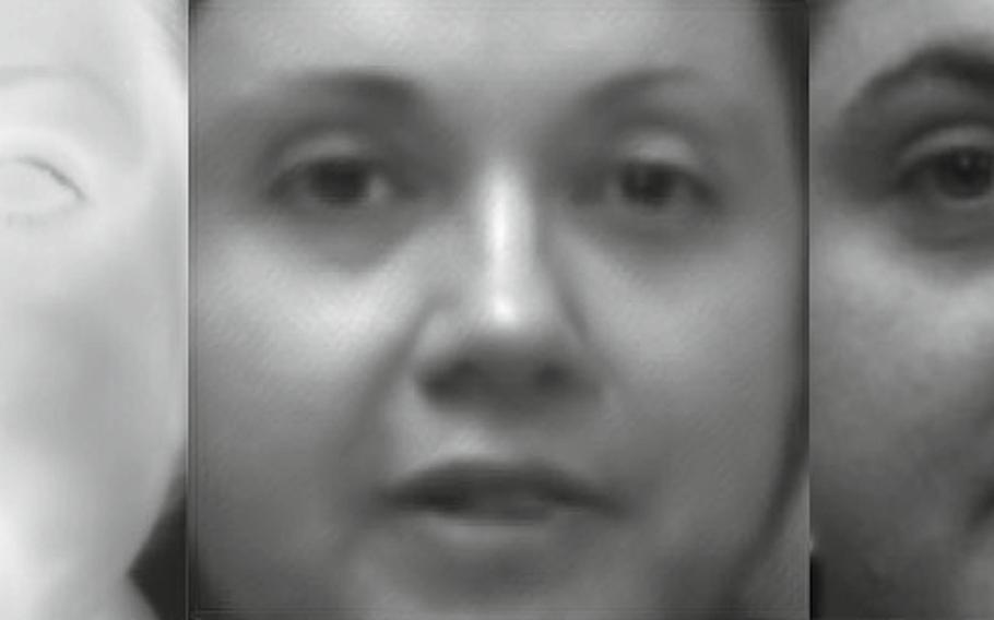 The Army is developing a prototype system and binoculars that can boost image quality from thermal infrared cameras, so a soldier can better identify a face at night. The left photo is a thermal image of a man's face at night; the center image is the man's face as generated by the binoculars; and the right image is taken with a traditional camera.