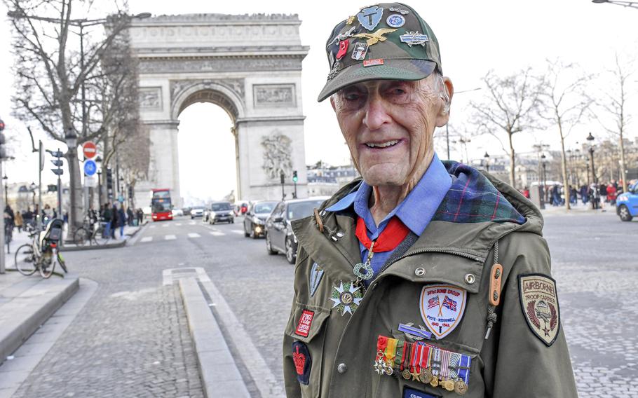 Stephen J. Weiss stands near the Arc de Triomphe on Feb. 14, 2020, in Paris, where he took part in a ceremony to honor veterans of the Office of Strategic Services, a precursor to the CIA that helped liberate France during World War II. Weiss, 94, died last week in his London apartment.