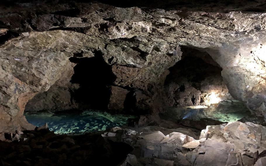 A cove pond in the Steinkaulenberg mine in Idar-Oberstein, Germany, the only gem mine in Europe that is open for tours.