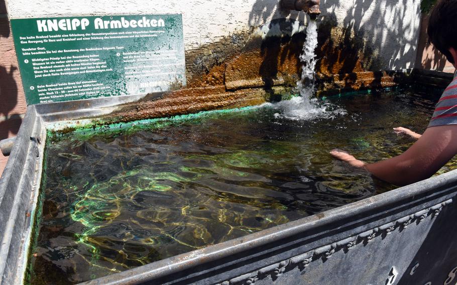 Hikers and cyclists can stop at this cold-water arm basin in Moelsheim, Germany, to re-energize. The village is along the Zellertalweg, a 24-mile hiking trail through the Zell valley wine region in Rheinland-Pfalz.