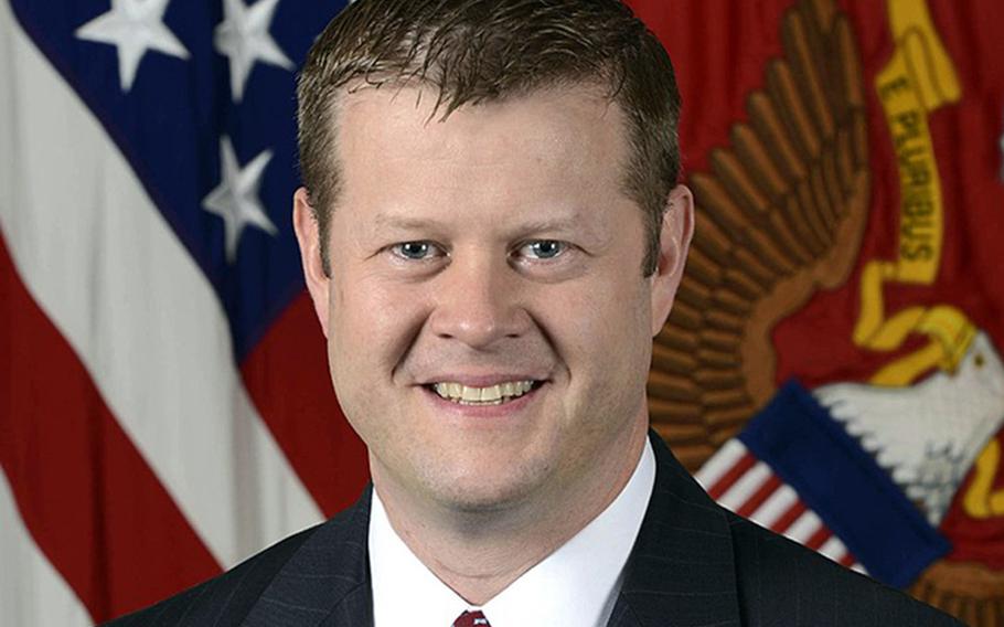 Army Secretary Ryan McCarthy poses for his official portrait at the Pentagon in Arlington, Va. McCarthy said during a July 15, 2020, call with reporters that details of a Pentagon plan to pull nearly 10,000 troops out of Germany will be disclosed in the coming weeks.