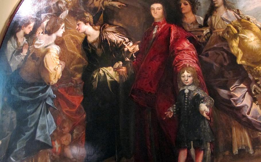 Local painter Francesco Maffei in 1655 painted this highly symbolic work of one of the city's podestas, or chief magistrates, during Vicenza's golden age and it is part of a new exhibition at Palazzo Chiericati in Vicenza. The female figures represent faith, virtue and abundance. The cherub represents Vicenza.