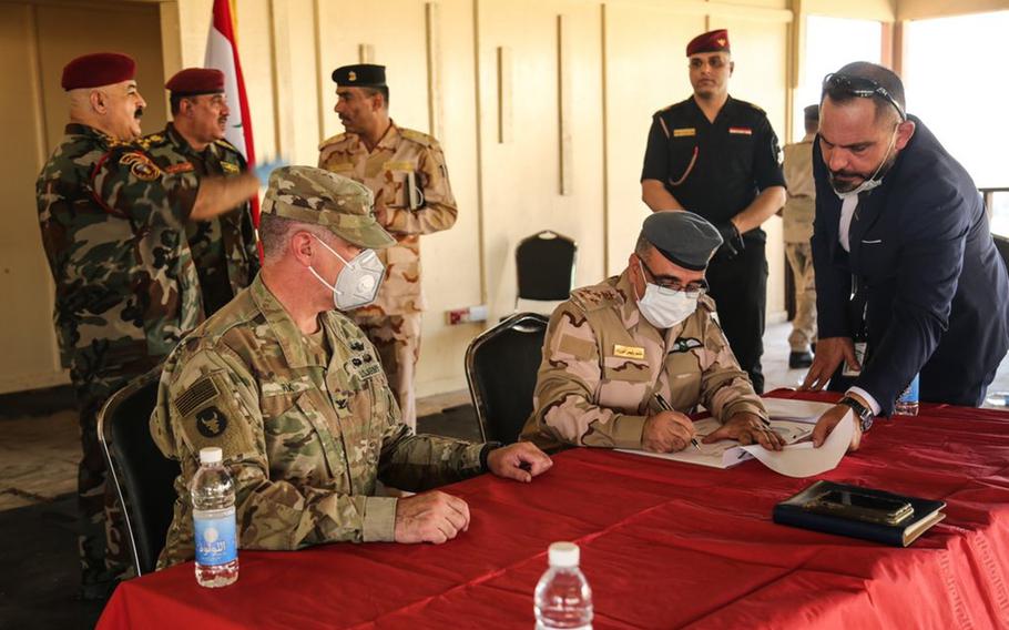 The U.S.-backed anti-Islamic State coalition handed over an ammunition storage site at Camp Taji to the Iraqi security forces, Aug. 16, 2020. The coalition has delivered $11 million worth of ammunition to the Iraqis this year, they said in a statement.