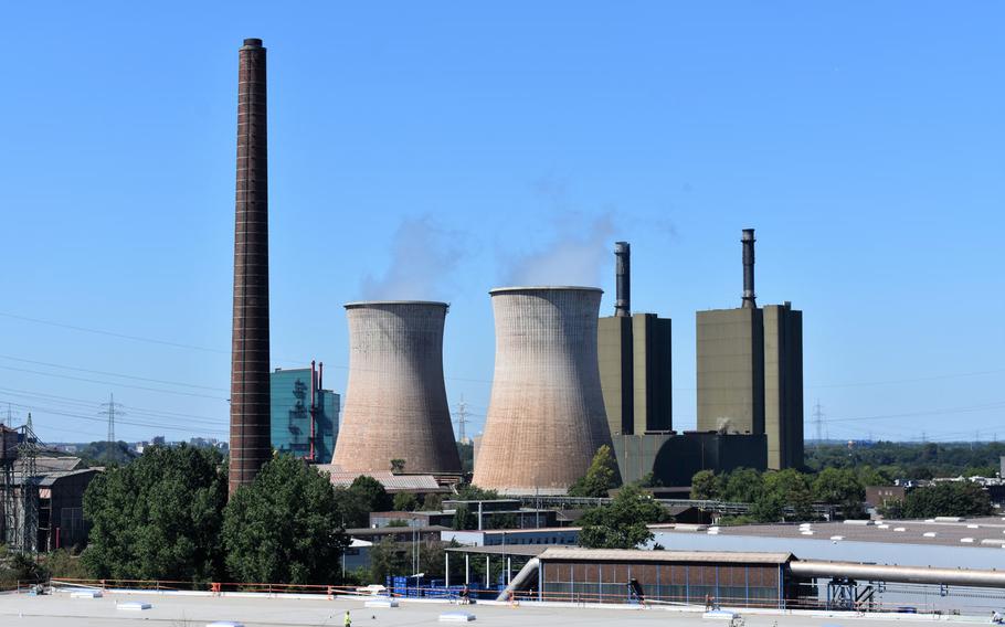 There is a variety of scenery to take in from the site of Tiger & Turtle - Magic Mountain in Duisburg, Germany. One is this less-than-majestic industrial section of the Rhine River; in other directions visitors can see Duisburg's historic district and sprawling views of the Ruhr valley.