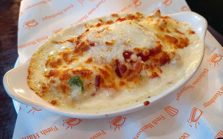 The chicken risotto at Heavenly Bread near Osan Air Base, South Korea, features a delicious layer of melted cheese.