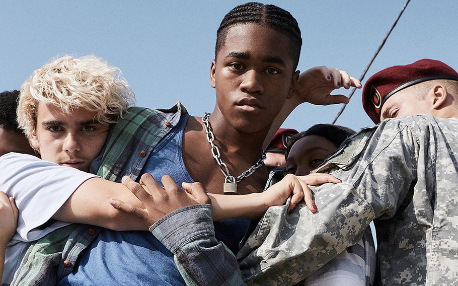 Jack Dylan Grazer, left, and Ben Taylor, center, are Fraser and Sam in the HBO series ''We Are Who We Are,'' a drama about life for military dependents and others on base at U.S. Army Garrison Italy in Vicenza.