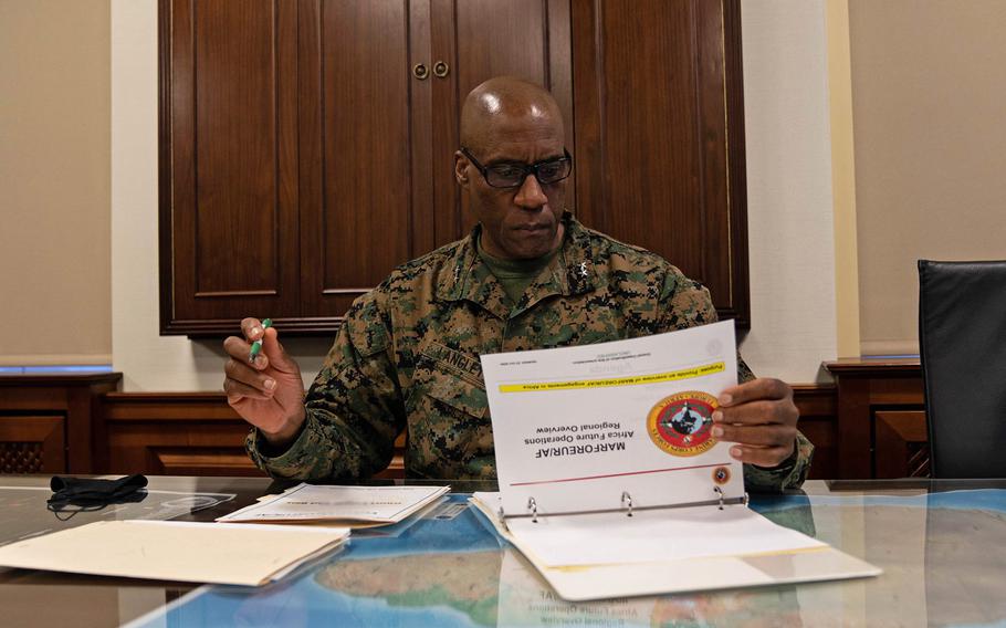 Maj. Gen. Michael E. Langley assumed command of U.S. Marine Corps Forces Europe and Africa at U.S. Army Garrison Panzer Kaserne, near Stuttgart, Germany, Nov. 3, 2020.