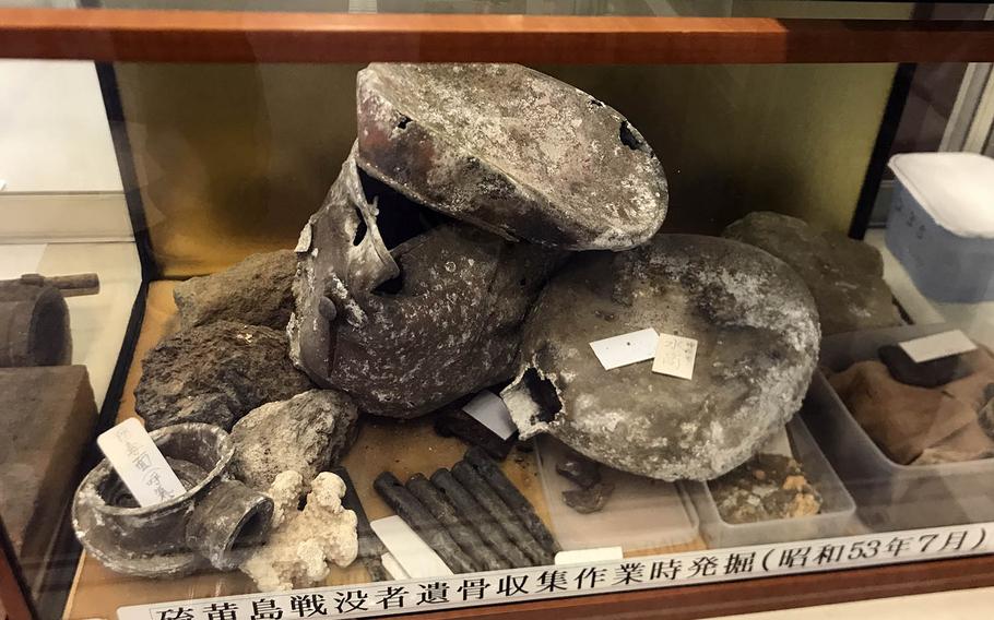 Bullets and bomb fragments from the Battle of Iwo Jima are on display inside the Imperial Japanese Army Academy museum at Camp Zama, Japan.