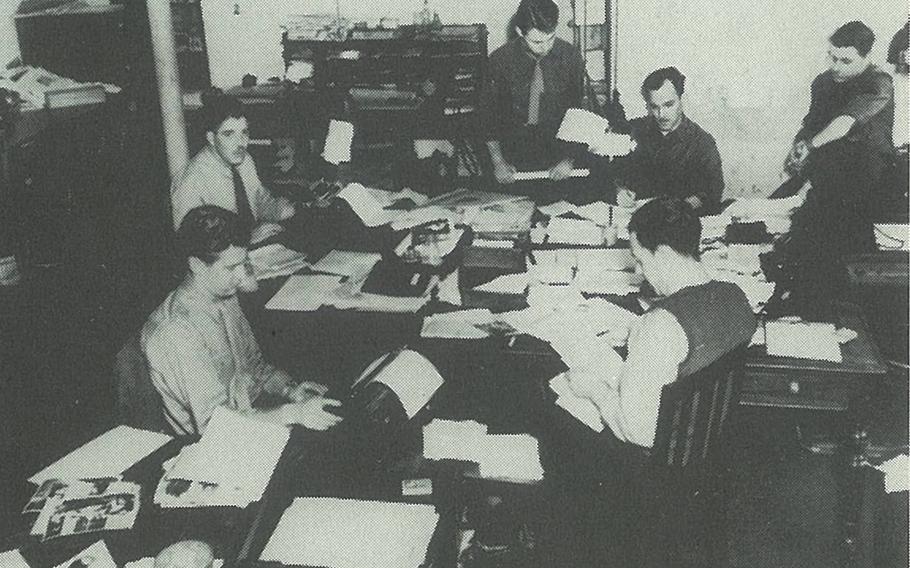 This photo shows the Stars and Stripes London office in 1944. 