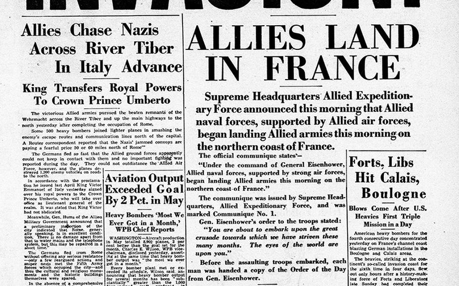 Front page of the Northern Ireland edition announcing D-Day.