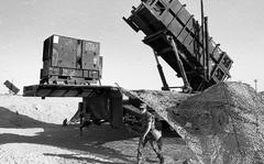Patriot missile battery, 1990
Rob Jagodzinski ©Stars and Stripes
Saudi Arabia, December, 1990: A Patriot missile battery in the Saudi Arabian desert stands ready to fight off an attack by Saddam Hussein's Scud missiles during Operation Desert Shield. 