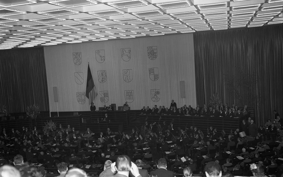 The two parliamentary houses of the new Federal Republic of Germany met in organizational sessions on Sept. 7, 1949.