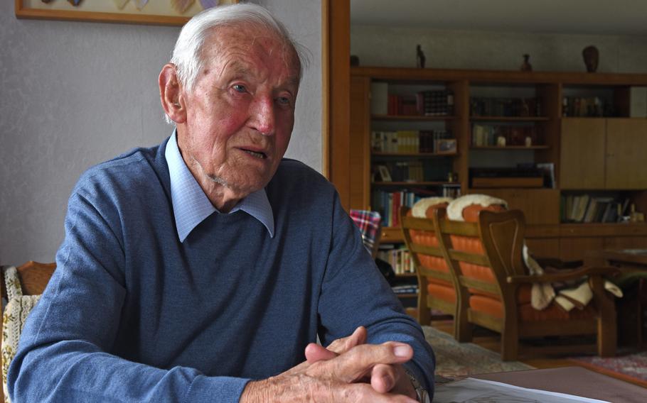 German World War II veteran Paul Golz, then 94, reflects on his time fighting at Normandy from his home in Pleiserhohn, Germany, on April 23, 2019. In June 1944, Golz was a 19-year-old private when he was captured by the Americans three days after D-Day.
