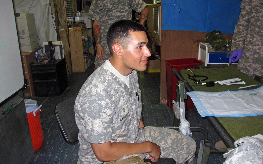 Pfc. Sean T. Ambriz sits in the battalion aid station, where he spent much of his time on his first deployment to Afghanistan in 2009. A military policeman, Ambriz received some medical training prior to shipping out to Afghanistan and provided medical support for MPs, cavalry troops and Afghan personnel and civilians in Kunar province. 