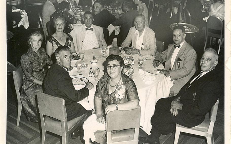 Photo of William Shemin (far right) at the Army-Navy Legion of Valor Convention, 1940s.