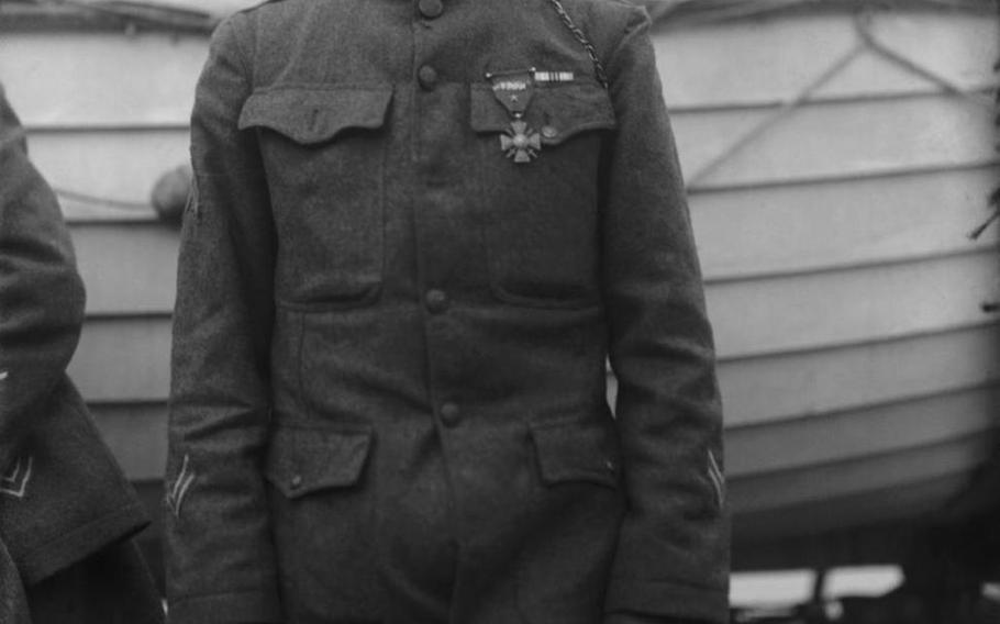 Sgt. Henry Johnson of the 369th Infantry Regiment was awarded the French Croix de Guerre for bravery during an outnumbered battle with German soldiers, Feb. 12, 1919.