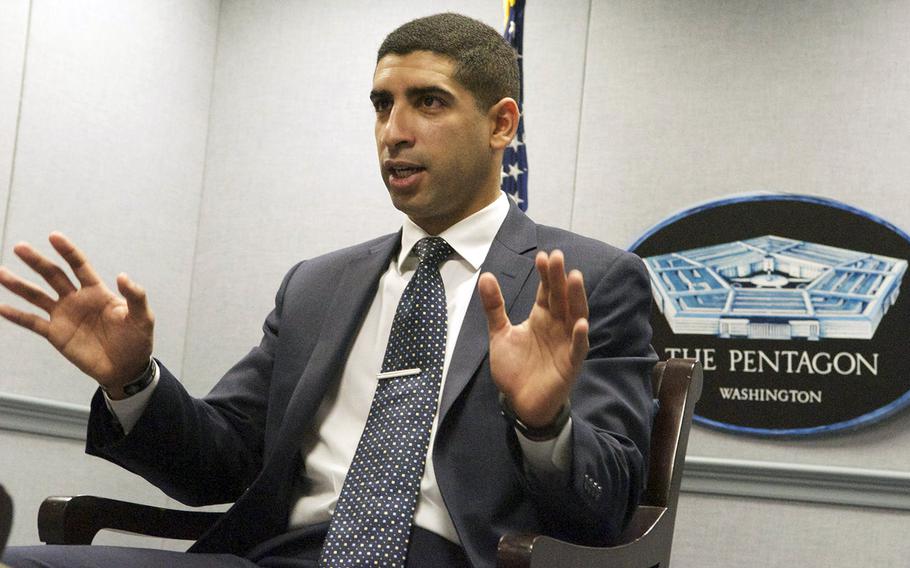 Capt. Florent Groberg talks about the anticipation of receiving the Medal of Honor during an interview at the Pentagon. Groberg will be honored with the medal on November 12, by President Barack Obama after being recognized for his bravery for tackling an Afghan suicide bomber who aimed to harm his fellow servicemen. 