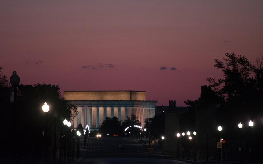 While waiting for access at the entrance to Arlington National Cemetery on May 4, 2014, a photographer snapped this shot of the Lincoln Memorial around 5 a.m. 