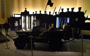 A jeep, uniforms and weapons are displayed in the former Outpost Theater that today makes up a section of the Allied Museum in Berlin. The museum is in two buildings and an open-air site that was once part of the American garrison in Berlin.

Michael Abrams/Stars and Stripes


