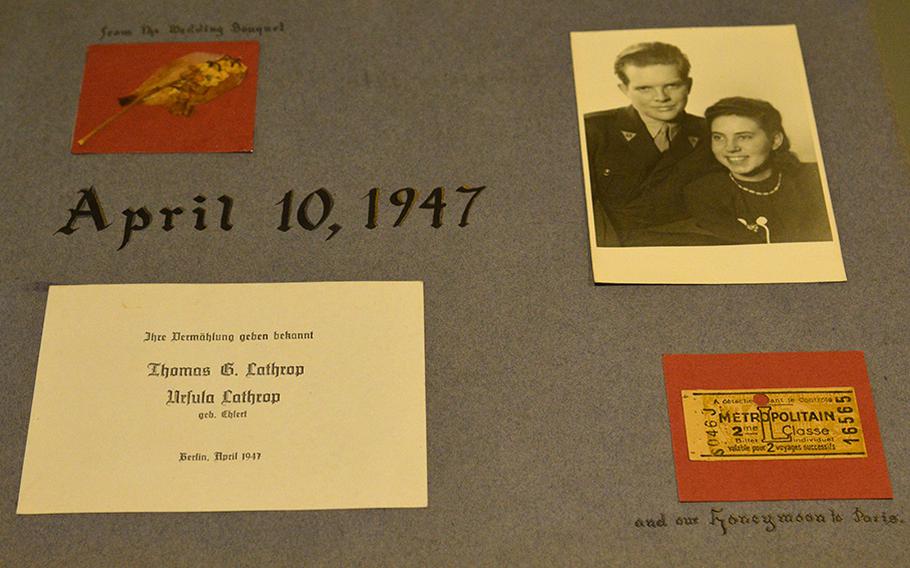 Mementoes of a 1947 wedding of an American servicemember to his German girlfriend are among the items at the Allied Museum in Berlin.