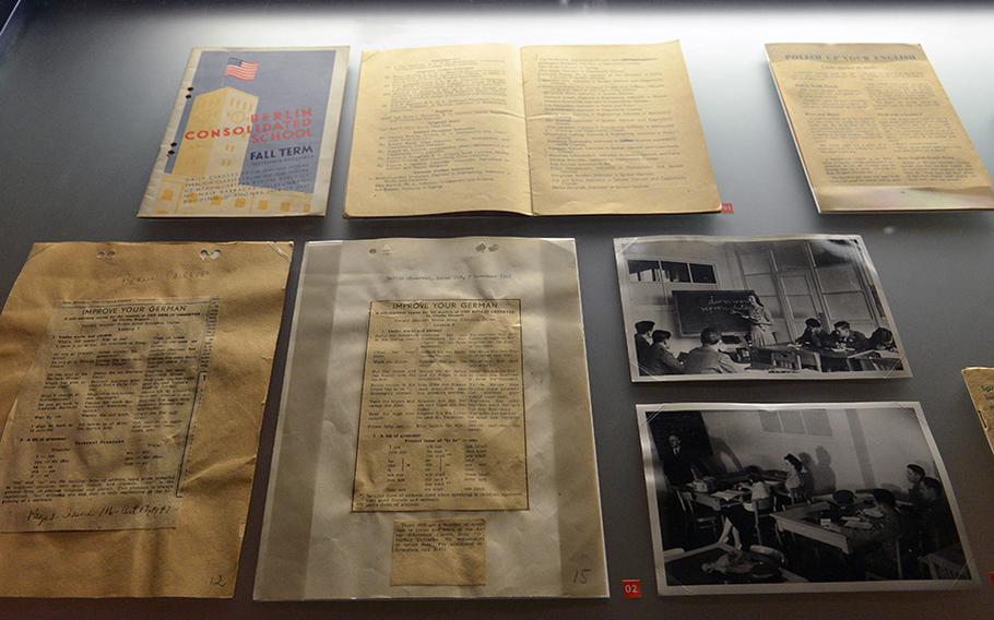 Photos and brochures from the Berlin Consolidated School and clippings from the Berlin Observer are among the items exhibited at Berlin's Allied Museum.