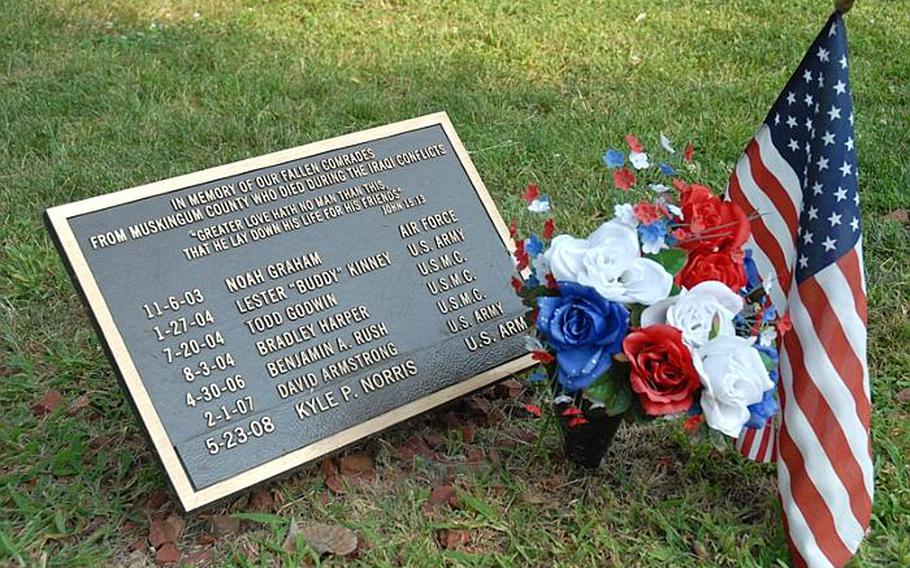 A memorial for those from Muskingham County, Ohio, who were killed in the Iraq War. It’s on the river bank near downtown next to one for Vietnam casualties and other memorials honoring the local war dead since The Civil War.