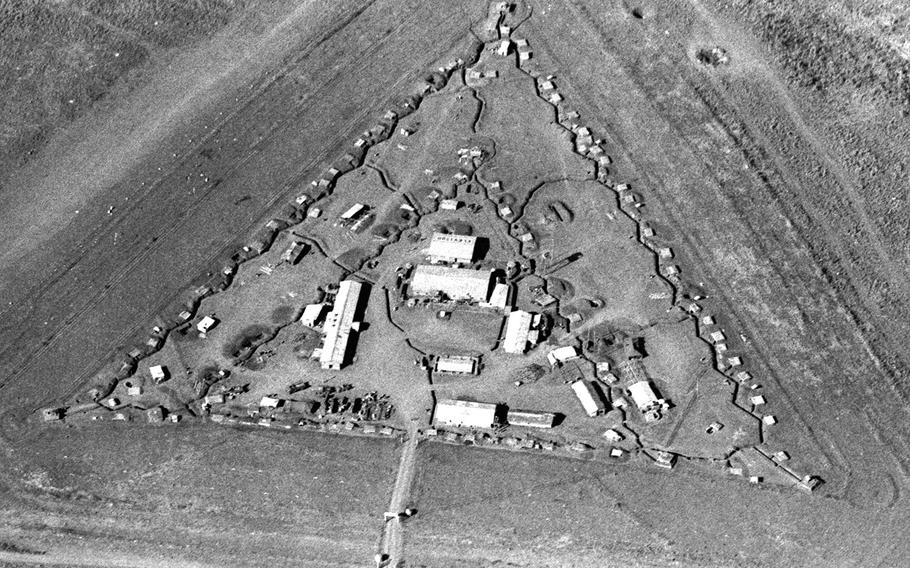 December, 1965: An aerial view of the Plei Me Special Forces camp where, in October, a handful of American troops and about 250 Montagnard tribesmen living nearby held off a Viet Cong attack until reinforcements arrived.