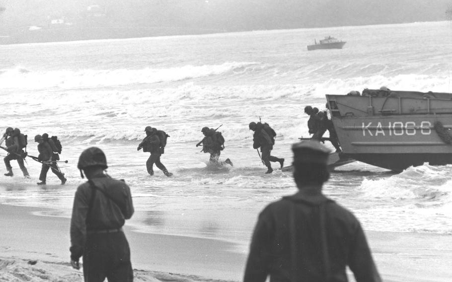 Marines landing at Da Nang area beach.