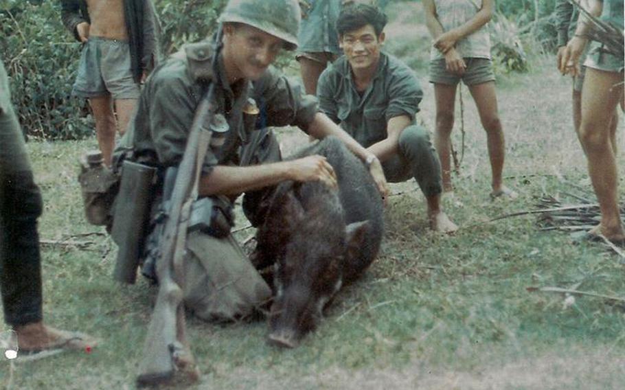 "My sniper rifle, pig and me."