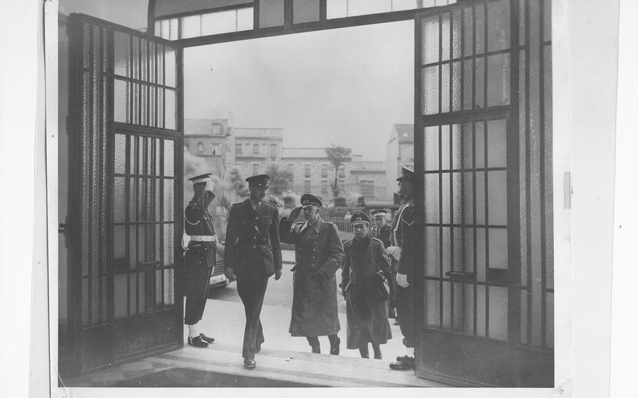 Gen. Alfred Jodl, chief of operations for the German army, arrives in Reims, France, in May 1945, to negotiate Germany's surrender to the Allies to end World War II.

