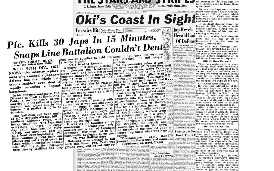 Stars and Stripes front page on June 14, 1945