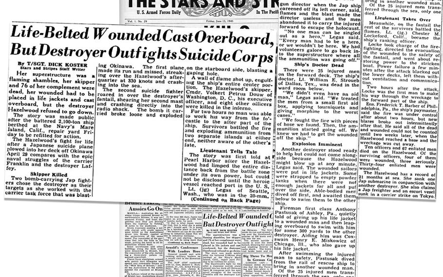 Stars and Stripes front page on June 15, 1945 - Pacific Edition. 