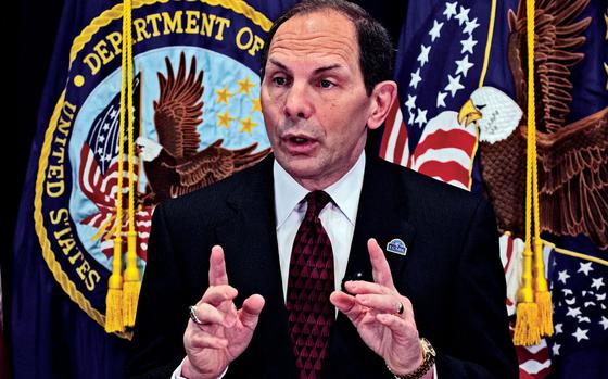 61p bs
Secretary of Veterans Affairs Bob McDonald speaks to the media at VA's Washington, D.C. headquarters, Sept.8, 2014.
Joe Gromelski/Stars and Stripes