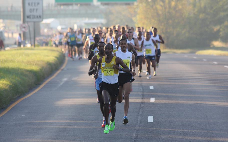 Tesfaye Alemayehu just after starting the Army Ten-Miler in Washington on Sunday.